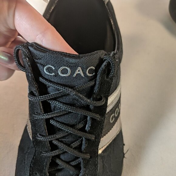 Coach Jayme Black Sneakers Shoes Q582 Womens US 8.5 Black Silver Monogram Tennis - Picture 8 of 12
